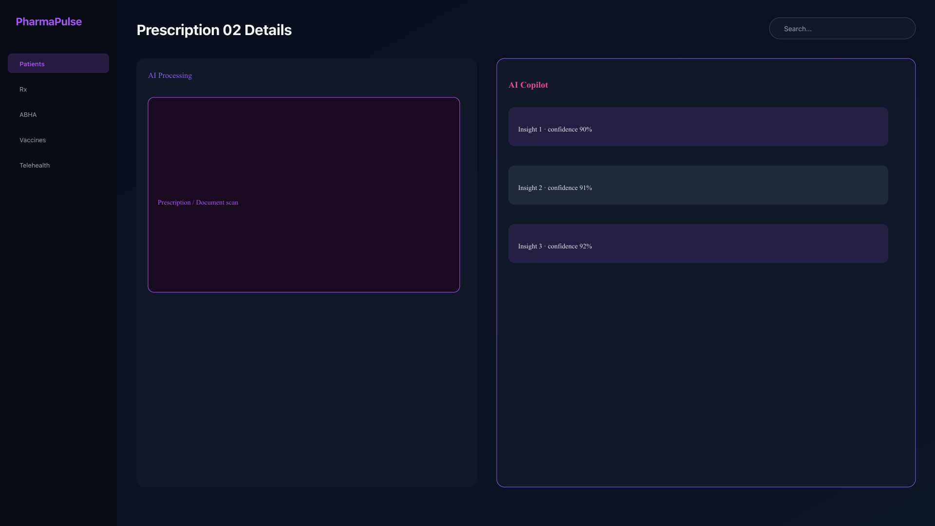 Prescription details view with drugs listed